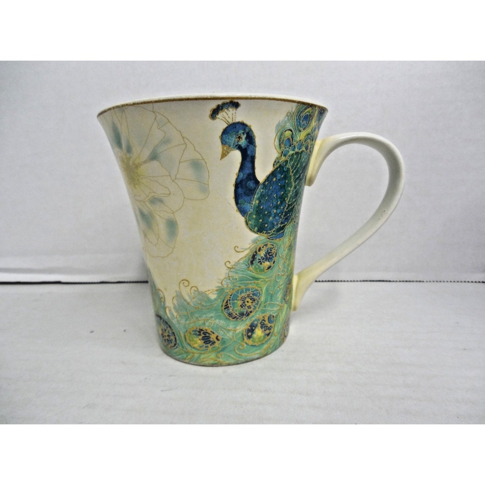 222 FIFTH LAKSHMI Peacock Coffe / Tea Mug Fine China Porcelain  14 oz